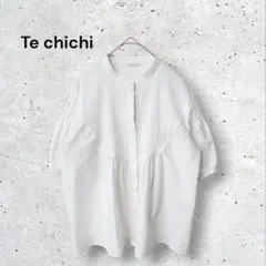 テチチ　ピンタックブラウス　半袖　バンドカラー　ギャザー　大人フェミニンのサムネイル