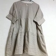ハッシュパピー刺繍 ティアード チュニック 五分袖 ベージュのサムネイル