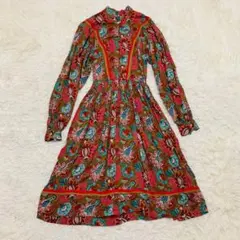 1970年代花柄ロングスリーブワンピース_9