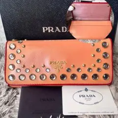 良品 PRADA サフィアーノ パテント ビジュー 長財布 バイカラー - メルカリ