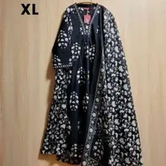 ★秋冬クルタ★インド民族衣装 総花柄のアナルカリクルタセット【53A-28】 インド クルタセット アナルカリ グリーン×ゴールド【243-87