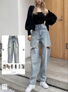 GRL スリットデニムワイドパンツ