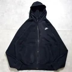 NIKE ナイキ ジップパーカー 古着 スウォッシュ 刺繍 L 黒 16395