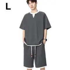 セットアップ Lメンズ 上下セット 夏服 Tシャツ 半袖 部屋着 無地 ジャージ