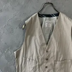 MERONA ベスト　ストライプ　ベージュ　フルボタン　シンプル　古着 VT2