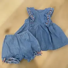 デニムブルー ワンピースとショートパンツ セット