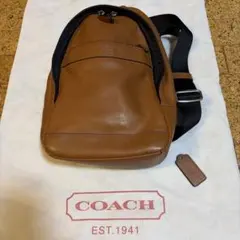 COACH メンズ ボディバッグ ワイン 本革 キーホルダー付き コンビ 