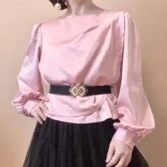 バックボタン ノーカラーブラウス レトロ ヴィンテージ 日本製 薄ピンク 一点物