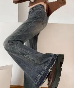 レトロ フレアデニムパンツ ローエッジ Sサイズ