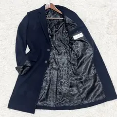 AKM チェスターコート ウール 濃紺 迷彩 バックベルト サイド切り返し M