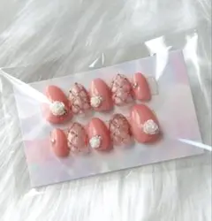 キルティング　ピンクネイルチップ 10本セット バラ装飾
