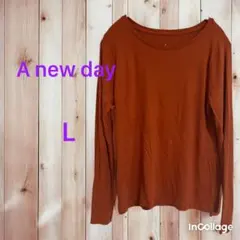 A new day 伸縮性◎リブ素材長袖Tシャツ オレンジ L