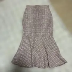 ピンク　ツイード フレアスカート ロング　マーメイドスカート