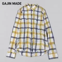ガイジンメイド　チェック柄　長袖シャツ　M　イエロー×ネイビー　コットン　薄手