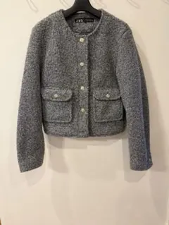 ZARA ブークレジャケット ノーカラージャケット M グレー 人気完売