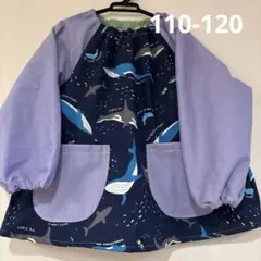 ハンドメイドスモック　海柄　110-120 くじら、ジンベエザメ