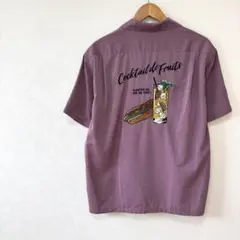 ホットドッグ刺繍半袖シャツ　Mサイズ　紫パープル系　個性的　アメリカン　アメカジのサムネイル