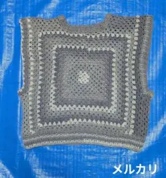 グラニーモチーフ　ベスト　ハンドメイド　グレー