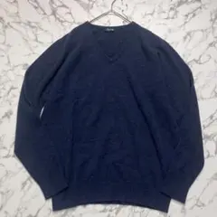 Lsize/美品✨ パパス ニット セーター 紺色 ウール 最上級ライン