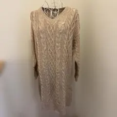 THE SHOP TK ケーブル編みニットワンピース L ベージュ