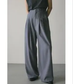 ハイウエスト タックワイドパンツ グレー