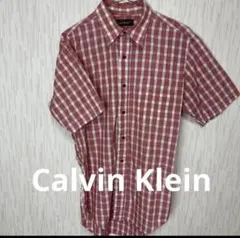 Calvin Klein 半袖チェックシャツ M赤ボタンダウン 夏