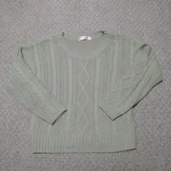 ニット　セーター　ケーブル編み　若草色　グリーン　レディース　M COLZA