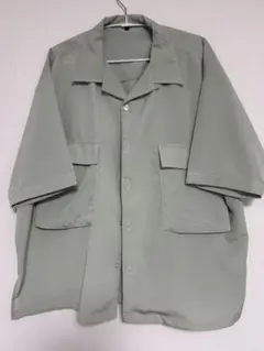 半袖 オープンカラーシャツ カーキ / ミリタリー風 ビッグポケット 無地