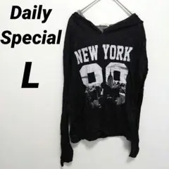 大特価♥Daily Special【L】NEW YORK フード　長袖　ブラック