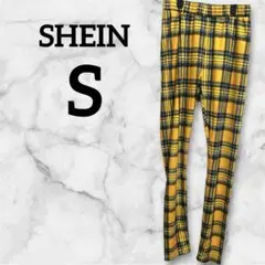 SHEIN チェック柄パンツ Sサイズ　イエロー　派手柄　チェック