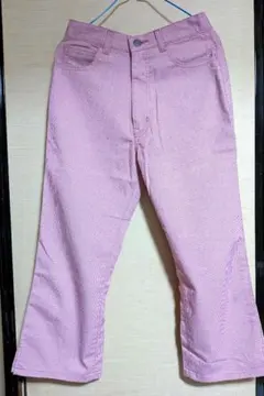 【Fｌash】クロップドパンツ　ピンクチェック柄　Sサイズ W61　ひざ下丈