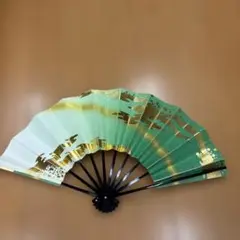 舞扇子 緑と金のグラデーション