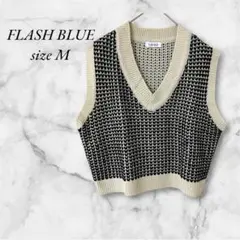 FLASH BLUE/M 美品 ニット ベスト ハート柄 アイボリー ブラック