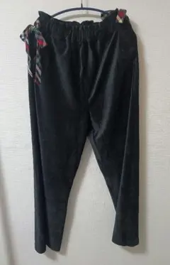 新品　Arnold palmer　ベロアリブパンツ　黒　チェックリボンのサムネイル