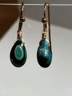 14kgf 天然石 クリソコラマラカイトピアス