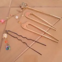 【値下げ】和装用かんざし 4本セット 花モチーフ