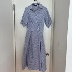 青と白のストライプ 半袖ワンピース