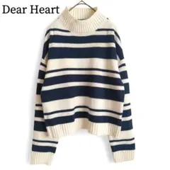 2685 美品 ディアハート モックネックボーダーニット M