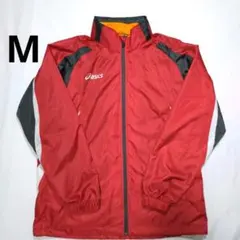 asics/ スポーツウィンドブレーカー／ポケット・帽子付き/赤/Mサイズ