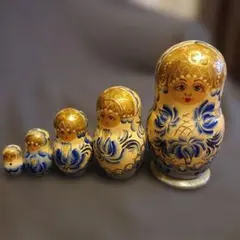 値下げ マトリョーシカ 木製 5個セット ゴールド