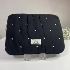 iPadソフトケース　黒地ドット刺繍装飾　アイパッドケース　韓国人気