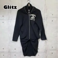 Glitz グリッツ ジップアップパーカー 変形 個性的 黒 ブラック