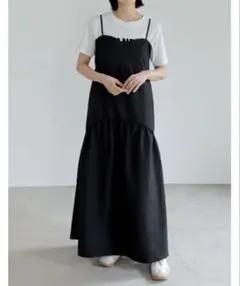 ふくれジャガードバックリボンギャザーフレアキャミワンピース