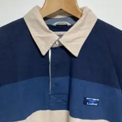 激レア‼︎LLBean ラガーシャツ ネイビー×ベージュ×ブルーボーダーLサイズ