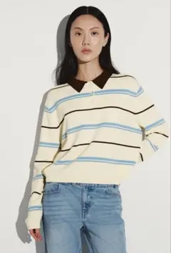 H&M パステルカラー 可愛い ファインニット ポロシャツ ポロセーター 長袖
