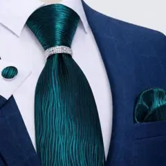 【4点セット】ネクタイペイズリーストライプ結婚式入学式卒業式エメラルドグリーン緑