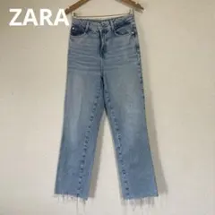 ザラ ZARA ハイウエスト ストレートデニム カットオフ ライトブルー 32