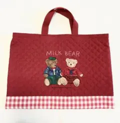 レッスンバック　ハンドメイド　テディベア　クマ柄　赤色　入園入学準備