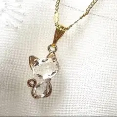 猫クリスタルネックレス ねこ ビジュー ハート ゴールドチェーン ペンダント②のサムネイル