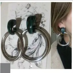 955＊グリーン マーブル シルバーフープ